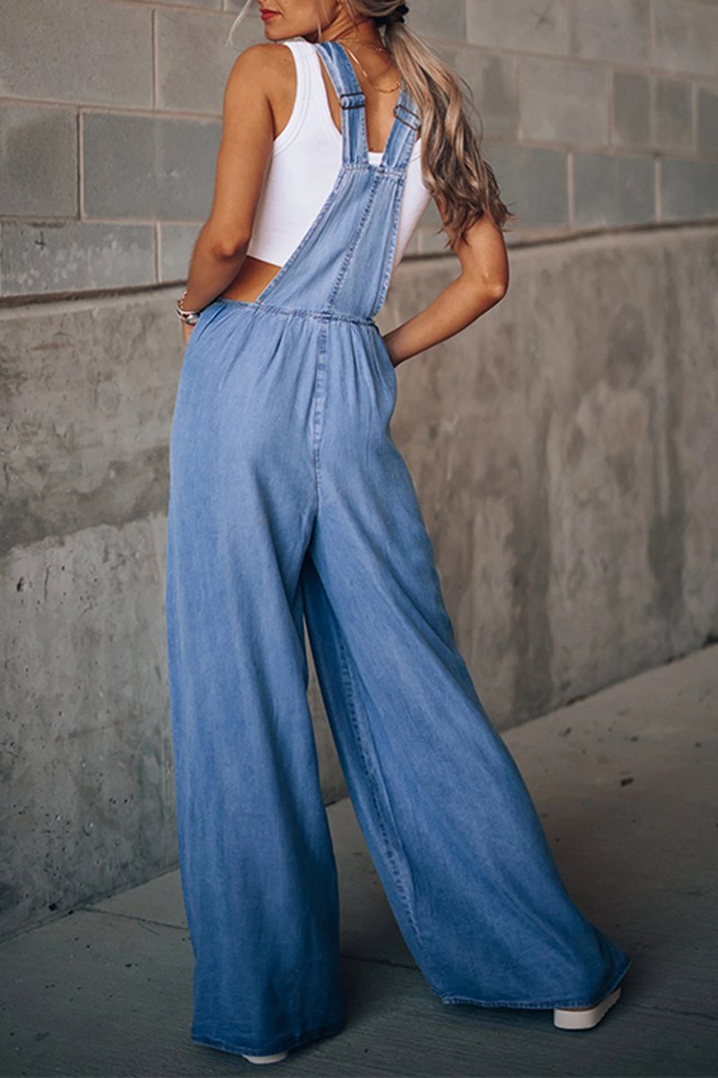 Antmvs Denim Wide Leg Suspenders Jumpsuit