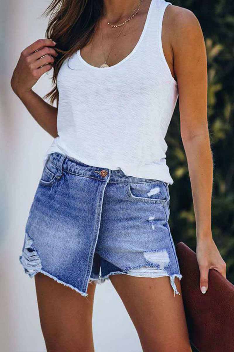 Antmvs Ripped & Repaired Denim Skirt Shorts