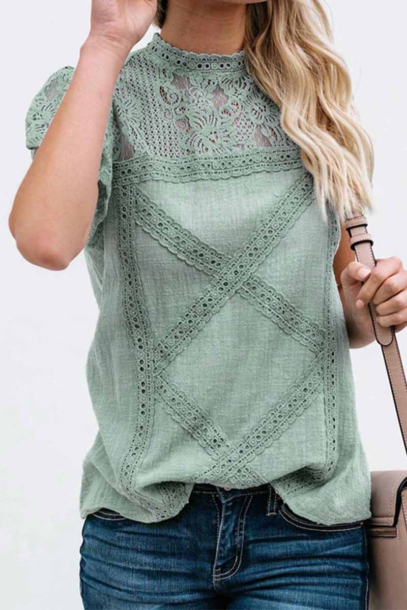 Summer Geometric Stitching Lace Short Sleeves Tops (6 Colors)