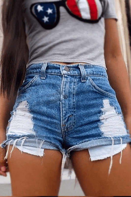 Antmvs Fashion Hole With pocket Short Jeans