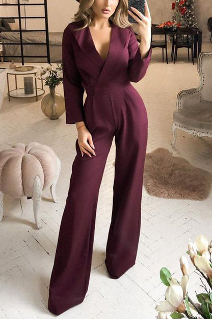 Antmvs Olivera Lapel Solid Formal Wide Leg Jumpsuit