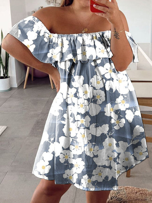 Plus Size Printed Vintage Casual Resort Dress S-5XL