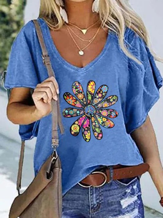 Cotton-Blend Casual Floral Shirts & Tops