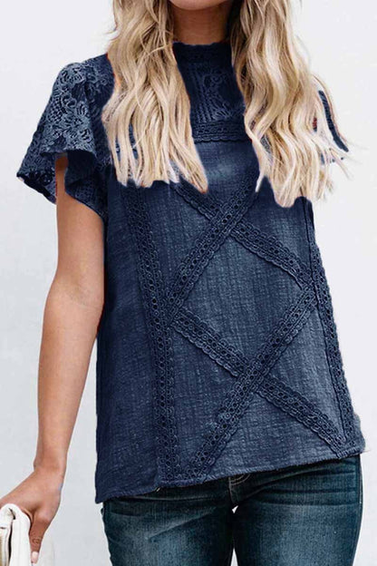 Summer Geometric Stitching Lace Short Sleeves Tops (6 Colors)