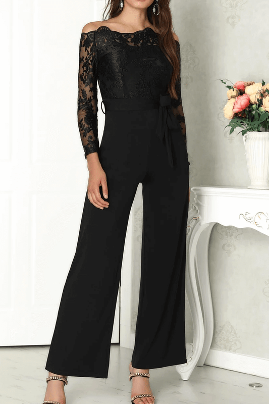 Antmvs Off Shoulder Guipure Lace Bodice Jumpsuit