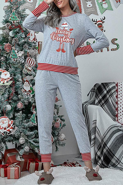 Antmvs Letter Christmas Stripe Print Pajamas Sets