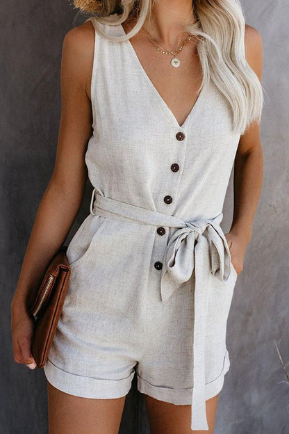 Antmvs Pocketed Button Down Tie Romper