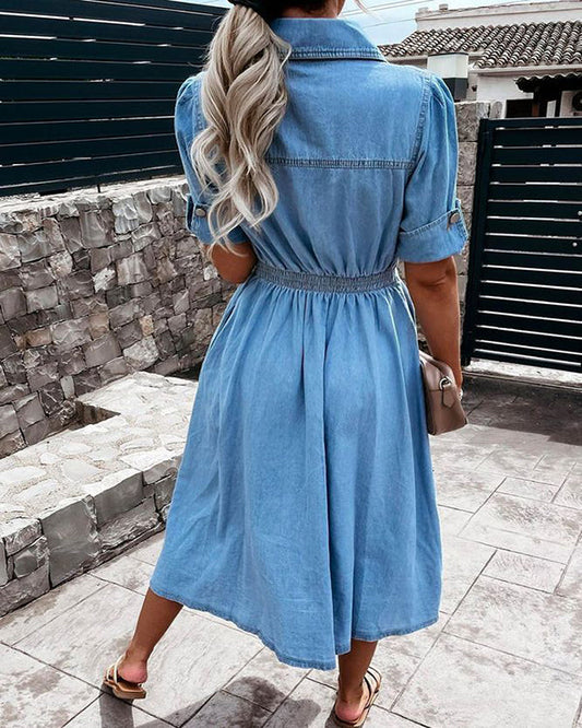 Denim Casual Shirt Collar Dress