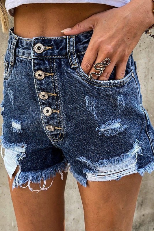 Antmvs Denim Burrs High Waist Shorts