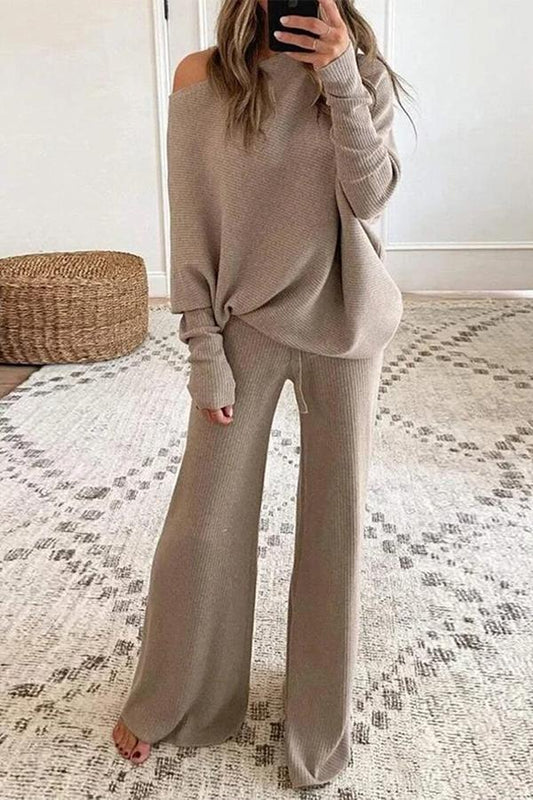 Antmvs Pure Color Round Neck Long Sleeve Casual Two-piece Suit
