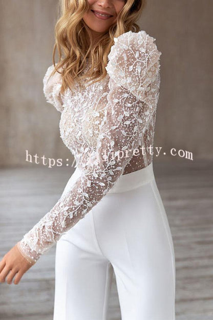 Antmvs Round Neck Long Sleeve Open Back Jumpsuit