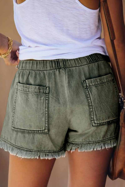 Antmvs Lace-up Fringed Thin Denim Shorts