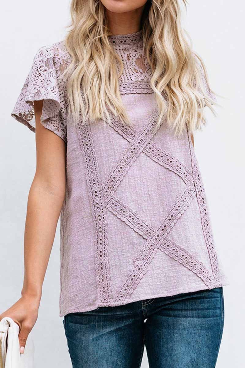 Summer Geometric Stitching Lace Short Sleeves Tops (6 Colors)