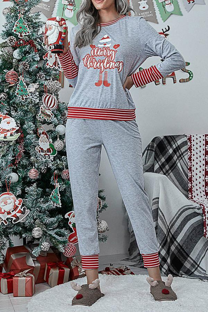 Antmvs Letter Christmas Stripe Print Pajamas Sets