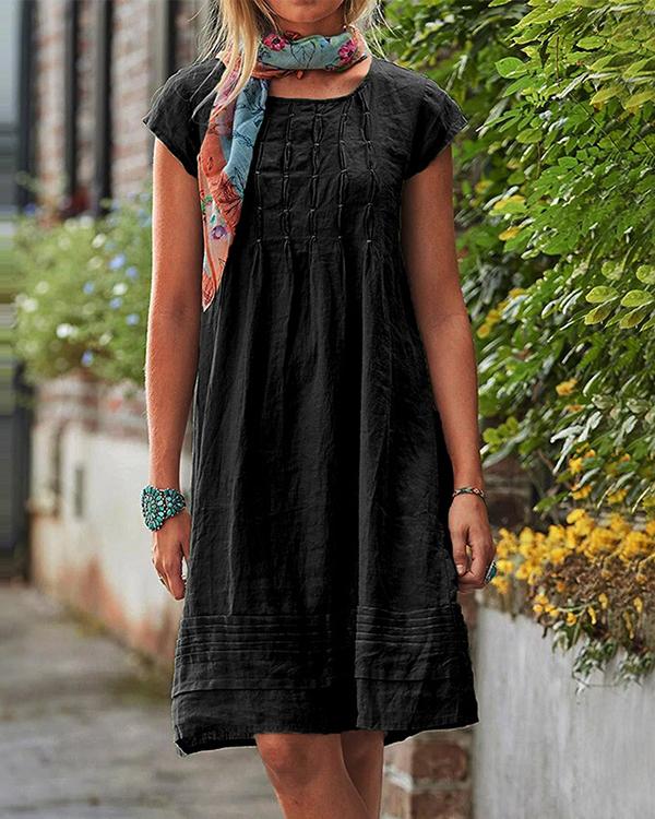 Vintage Casual Solid Linen Women Dresses