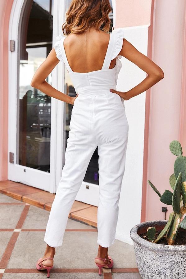 Antmvs Sweet Solid Color Ruffle Jumpsuit