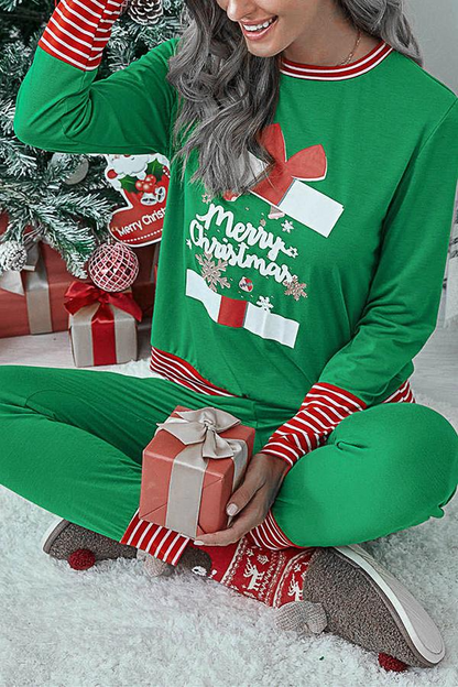 Antmvs Letter Christmas Stripe Print Pajamas Sets