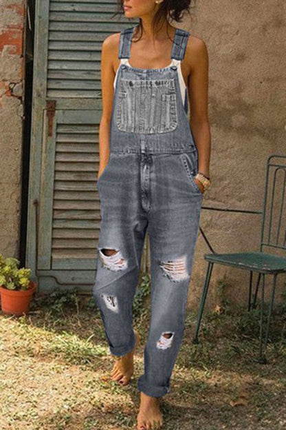 Antmvs Denim Distressed Plus Size Solid Overall