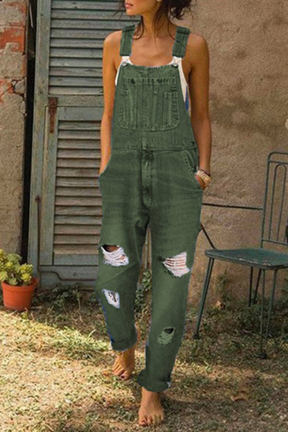 Antmvs Denim Distressed Plus Size Solid Overall