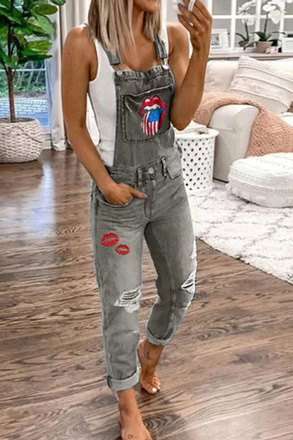 Antmvs Lip Denim Distressed Plus Size Overall