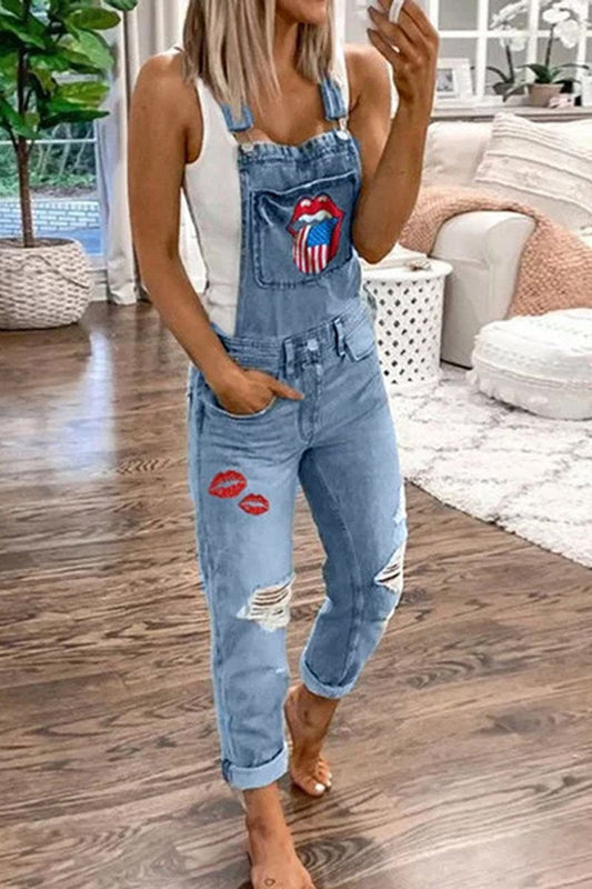 Antmvs Lip Denim Distressed Plus Size Overall