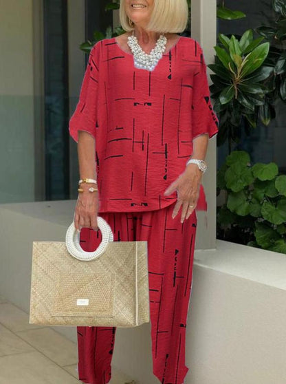 Antmvs Printing Casual Two-piece 3/4 Length Pants Suits