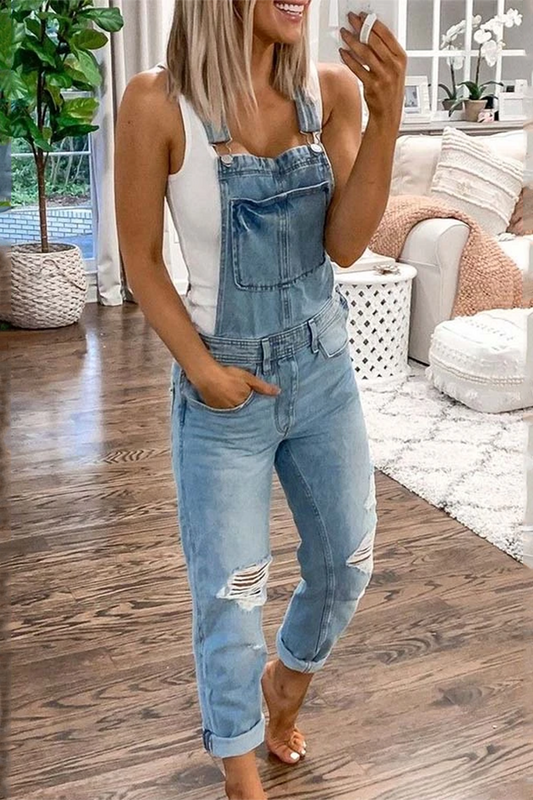 Antmvs Distressed Denim Plus Size Jumpsuit