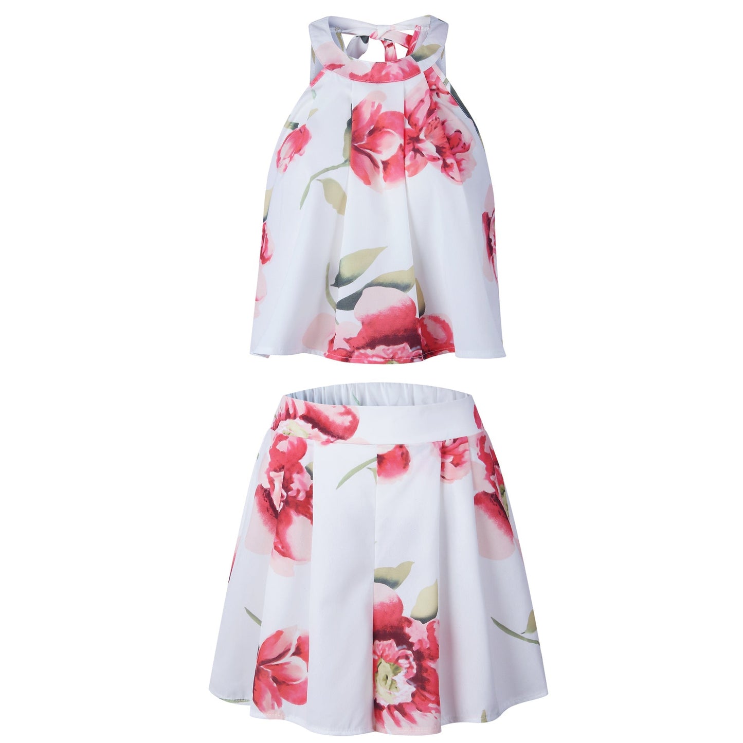 Antmvs White Floral Crop Top and Shorts Matching Sets