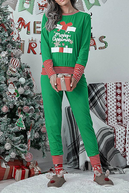 Antmvs Letter Christmas Stripe Print Pajamas Sets