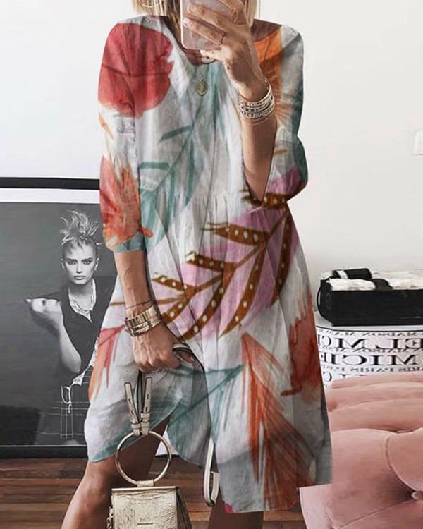 Normal Printed Casual Long-Sleeved Dresses