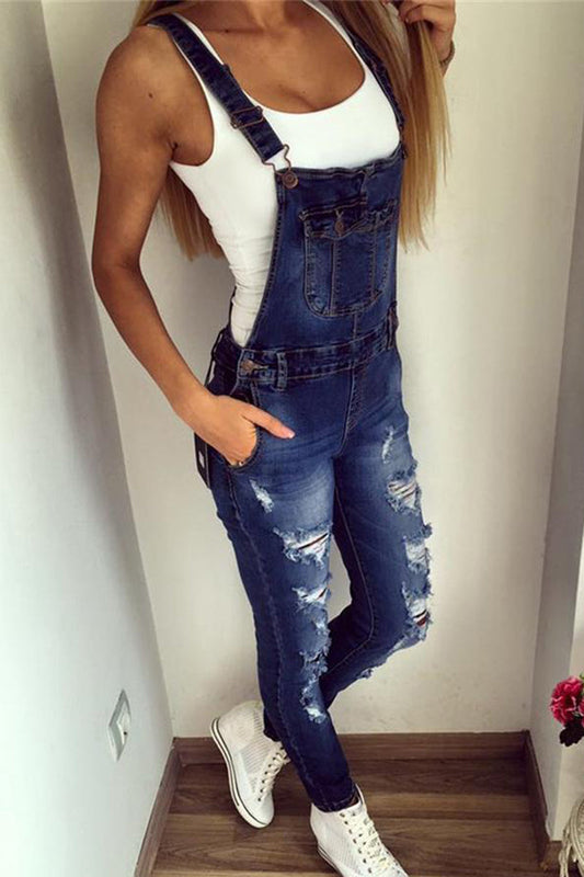 Antmvs Slash Pocket Plus Size Denim Overall