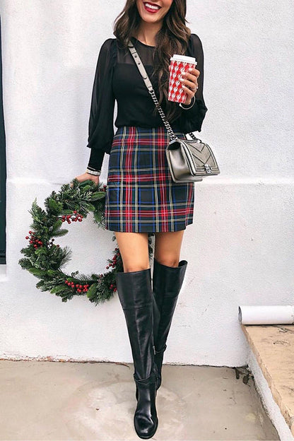 Antmvs Interested In You Christmas Color Plaid Skirt