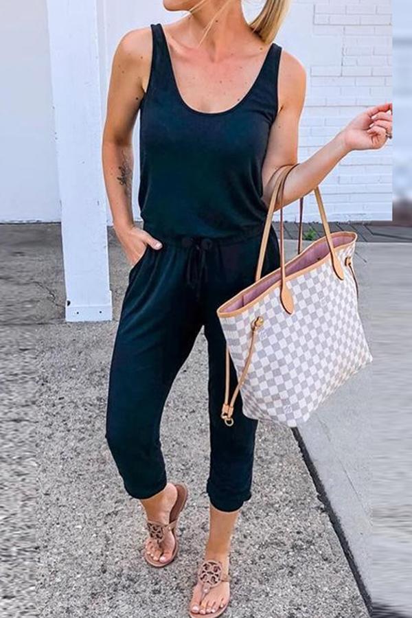 Antmvs Sleeveless Solid Color Casual Pocket Jumpsuit