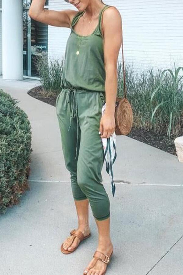 Antmvs Sleeveless Solid Color Casual Pocket Jumpsuit