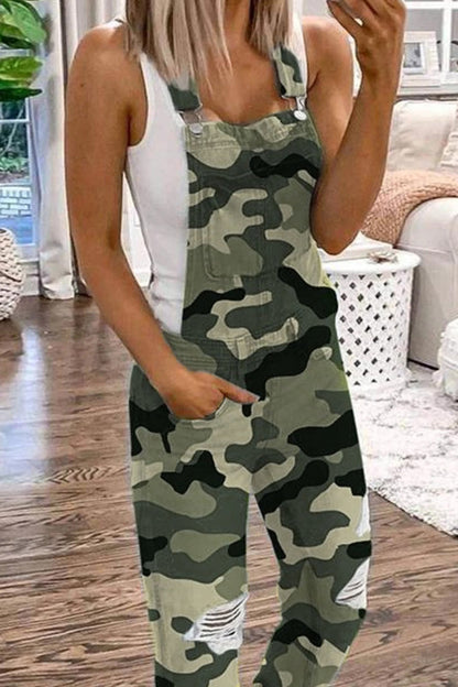 Antmvs Camouflage Distressed Denim Plus Size Jumpsuit