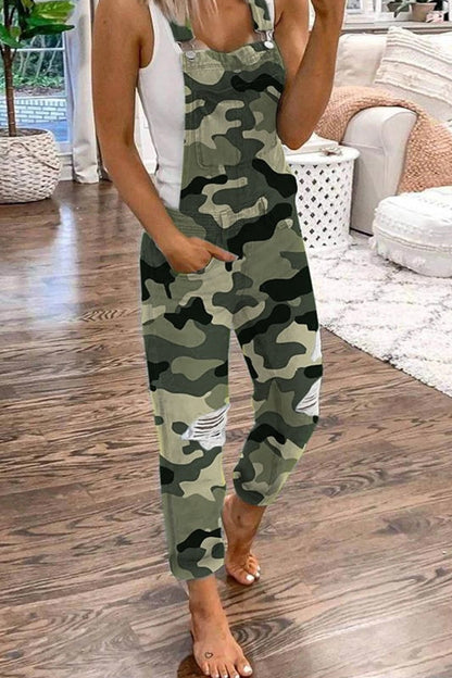 Antmvs Camouflage Distressed Denim Plus Size Jumpsuit