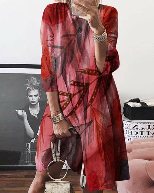 Normal Printed Casual Long-Sleeved Dresses