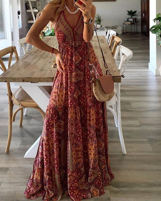 Print Sleeveless A-line Casual/Boho/Vacation Maxi Dresses