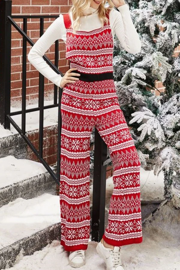 Antmvs Christmas Wide Leg Knitted Jumpsuit