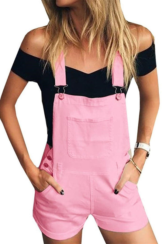 Antmvs Solid Color Denim Pocket Romper