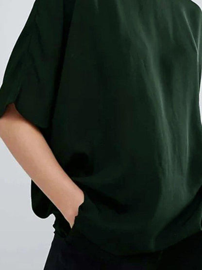 Short Sleeve Cotton-Blend Solid Turtleneck Shirts & Tops