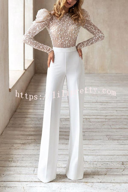 Antmvs Round Neck Long Sleeve Open Back Jumpsuit