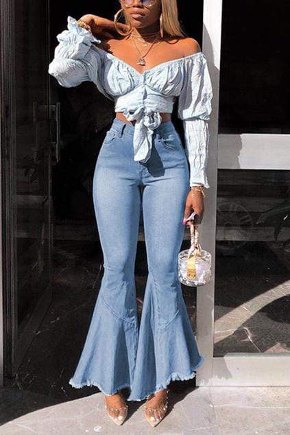 Antmvs Fashion High Waist  Denim Flared Pants