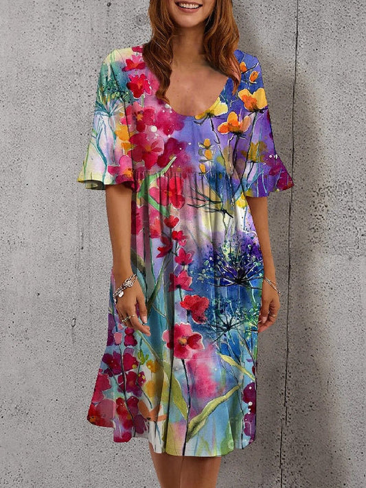 Sexy Loose Short Sleeve Printed Dress