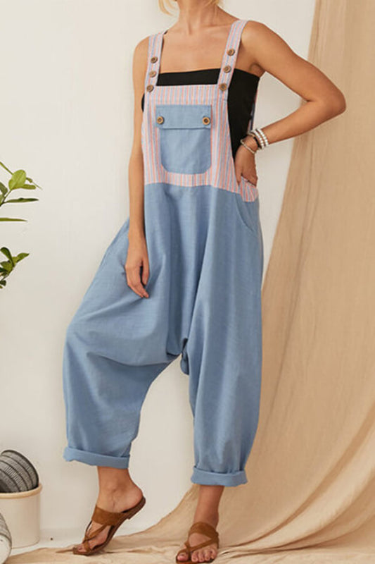 Antmvs Casual Lovely Patchwork Button Jumpsuit