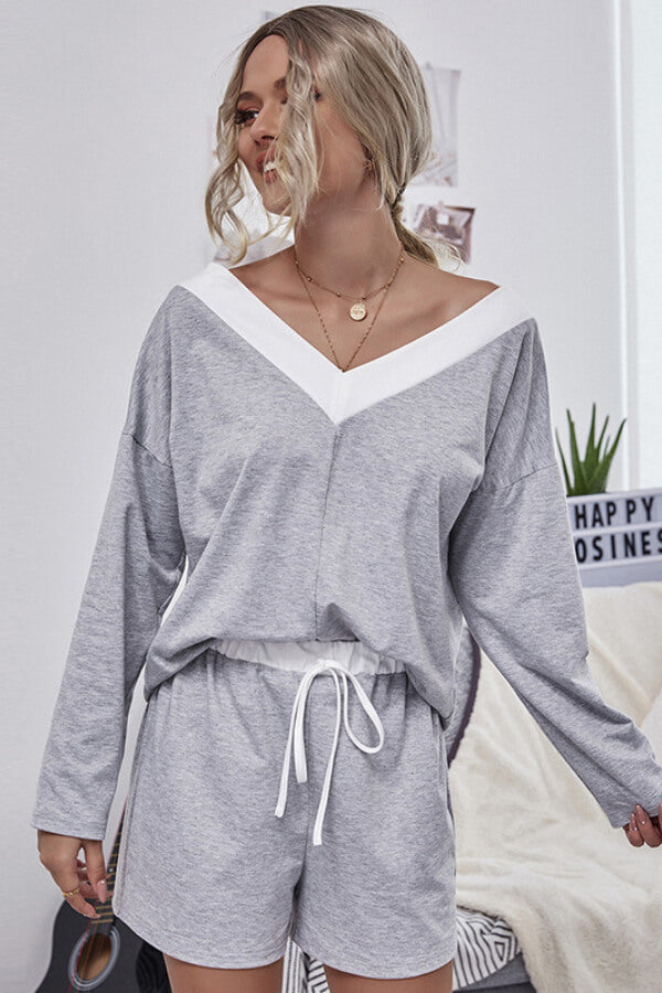 Antmvs Fashion V Neck Patchwork Pajamas Set