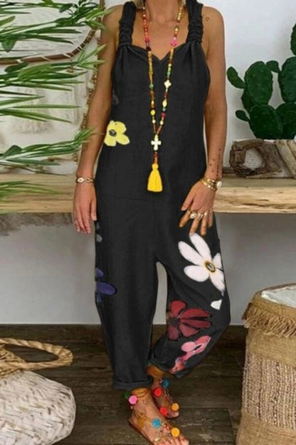 Antmvs Fashion Sleeveless Flower Print Jumpsuit