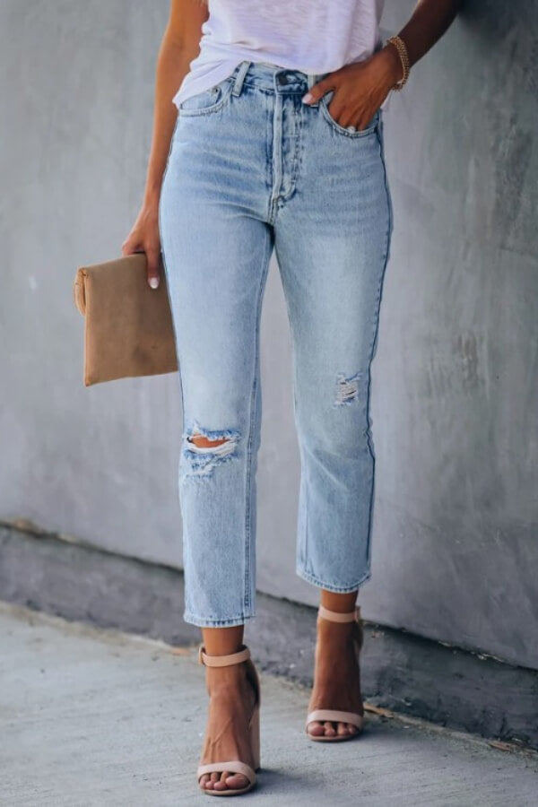 Antmvs Fashion Casual Broken Holes Stretch Jeans