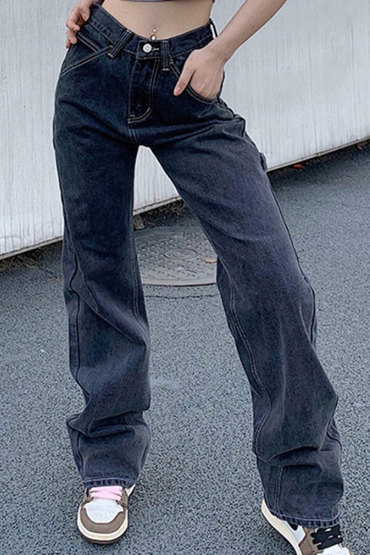 Antmvs Fashion Casual Solid Color Loose Jeans
