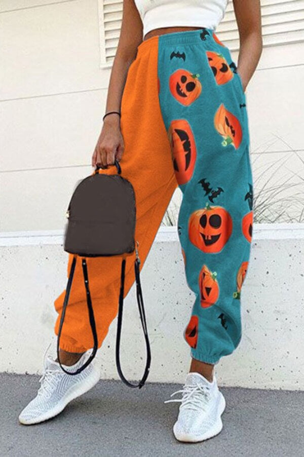 Antmvs Fashion Halloween Print Patchwork Trousers